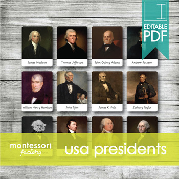 Preview of UNITED STATES PRESIDENTS • Montessori Cards • Flash Cards • Three Part Cards