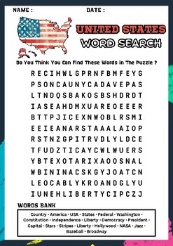 UNITED STATES Word Search Puzzle Worksheet (Activity) by The Teaching ...