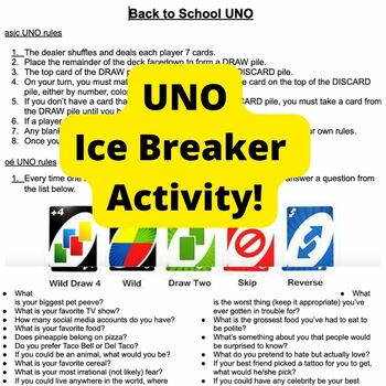 Preview of UNO: Icebreaker Activity: Great for ALL students