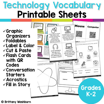 Preview of UNPLUGGED Technology Vocabulary Worksheets for Grades K-2