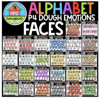 Preview of P4 DOUGH Alphabet Faces Bundle (P4Clips Trioriginals) FEELINGS