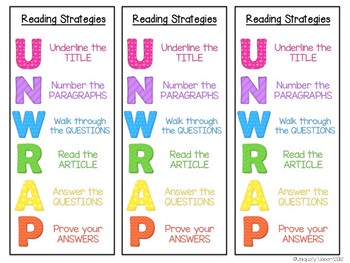 Preview of UNWRAP Reading Strategy Free Bookmarks