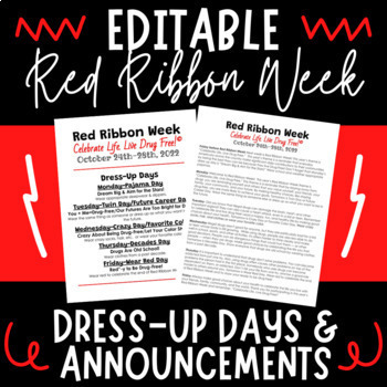 Preview of UPDATED! 2023 Editable Red Ribbon Week Morning Announcements and Dress Up Days