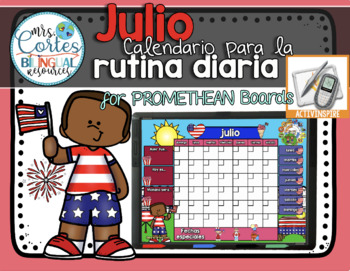 Preview of Morning Calendar For PROMETHEAN Board - Julio- 4 de julio
