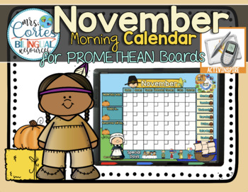 Preview of Morning Calendar For PROMETHEAN Boards - November- Thanksgiving