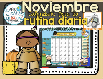 Preview of Morning Calendar For PROMETHEAN Board - Noviembre- Acción de Gracias