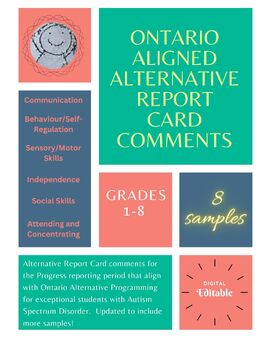 Preview of UPDATED Alternative Report Card Comments for ASD Learners Gr 1-8 Progress Report