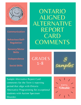 Preview of UPDATED Alternative Report Card Comments for ASD Learners Grs. 1-8 (Term 1)