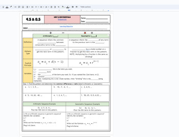 Preview of UPDATED: Arithmetic and Geometric Sequences Scaffolded Notes