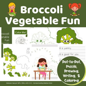 Preview of Vegetables - Broccoli Connect the Dot, Coloring, Tracing, and Writing
