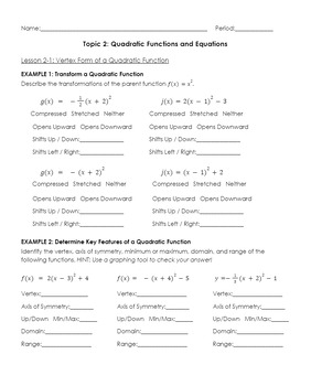 Preview of UPDATED enVision Algebra 2 Topic 2 Guided Notes (editable)