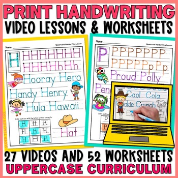 Preview of UPPERCASE PRINT Handwriting Video Lessons & Practice Worksheets with PowerPoint