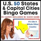 US 50 States & Capital Cities Bingo Games w/ 35 Bingo Card