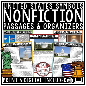 Preview of US American Symbols Nonfiction Reading Comprehension Passages 3rd 4th Grade