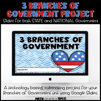 Preview of US Branches of Government || Google Slides Project || 3rd grade GSE