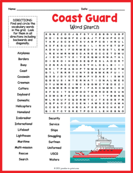 US COAST GUARD Word Search Puzzle Worksheet Activity by Puzzles to Print