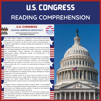 Preview of US CONGRESS Reading Comprehension | Civics and Government Reading