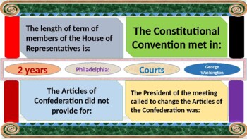 Preview of US CONSTITUTION  - 25 Slides with 100 Questions