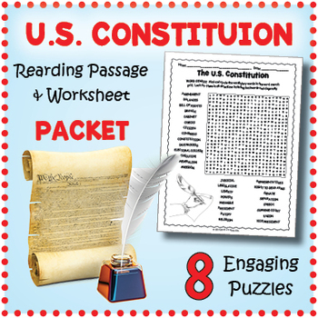 Preview of US CONSTITUTION DAY Reading Comprehension, Word Search &  Worksheet Activities