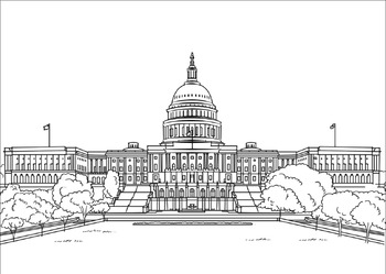 Preview of US Capitol 4 PDFs to print and color posters. 4 sizes 19x13, 28x20, 37x26, 46x33