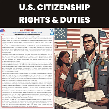 Preview of US Citizenship Reading Comprehension | Civic Duties and Responsibilities