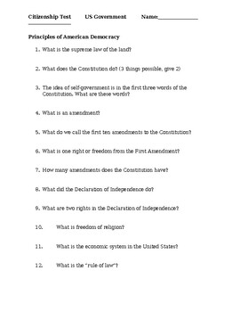 Preview of US Citizenship Test - 100 Questions