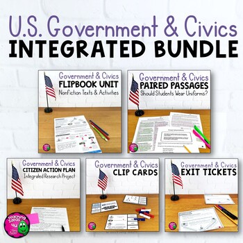 Preview of US Civics & Government & ELA Integrated Bundle: Reading Writing & Social Studies