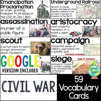 Preview of US Civil War Vocabulary Word Wall Cards - Bulletin Board
