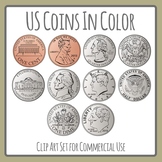 US Coins Color Cents, Pennies, Dimes, Quarters Clip Art Co