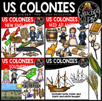 Preview of US Colonies Clip Art Bundle {Educlips Clipart}