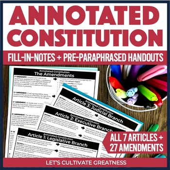 Preview of 7 Articles of the US Constitution, Bill of Rights & Amendments Simplified Notes
