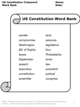 Us Constitution Crossword Puzzles Basic 1 Answer Key