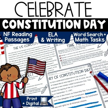 Preview of US Constitution Day Activities - Reading Comprehension Passages Preamble