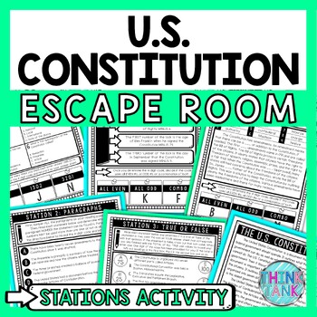 Preview of US Constitution Escape Room Stations - Reading Comprehension Activity