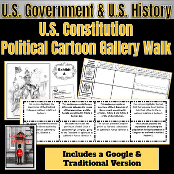 Preview of U.S. Constitution | Political Cartoon Gallery Walk Activity | Articles 1-3