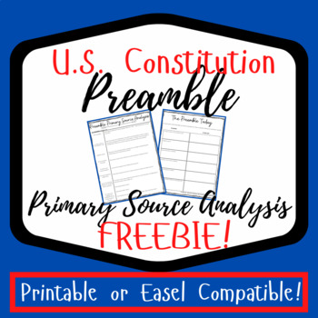 Preview of US Constitution Preamble Primary Source Analysis