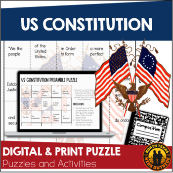 Preview of US Constitution Preamble Puzzle Activities and Worksheet Digital Print