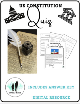 Preview of US Constitution Quiz Digital Resource