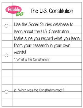 Preview of US Constitution Research Guide - PebbleGo