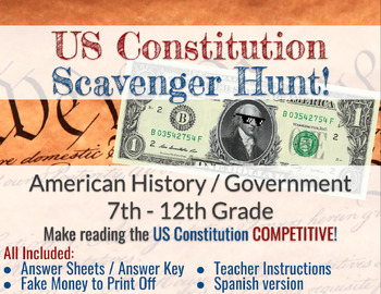 Preview of US Constitution Scavenger Hunt - Spanish Version Included