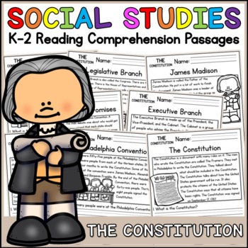 Preview of US Constitution Social Studies Reading Comprehension Passages K-2