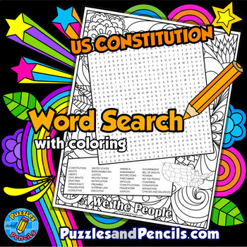 Preview of US Constitution Word Search Puzzle Activity with Coloring | Constitution Day
