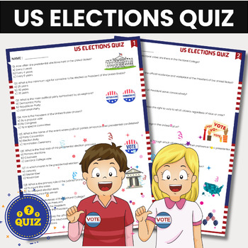 Preview of US Elections Quiz | US Civics Assessment Questions | US Government Test