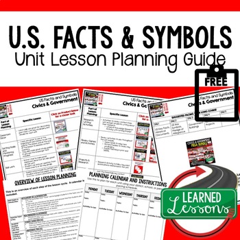 Preview of US Facts and Symbols Lesson Plan Guide Civics, Government Back To School