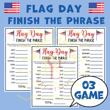 Preview of US Flag Day Finish the Phrase activity word problem crossword middle high school
