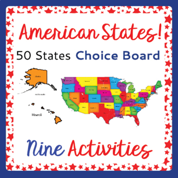 Preview of US Geography 50 AMERICAN STATES 9 Activities Choice Board PRINT and EASEL