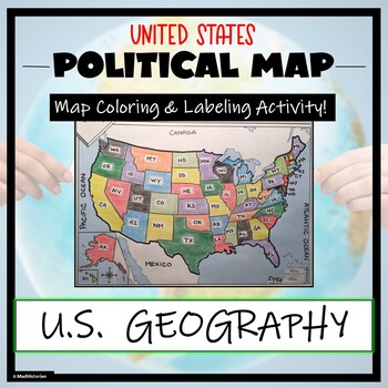 Preview of US Political Map Activity- Label and Color the 50 States!