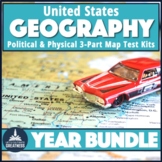 US Geography Map Test Bundle Political and Physical