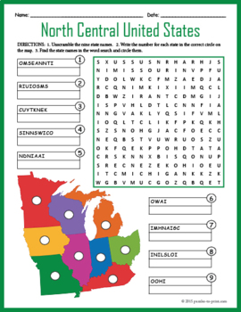 US Geography Worksheet - North Central United States by Puzzles to Print