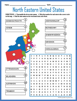US Geography Worksheet - North Eastern United States by Puzzles to Print